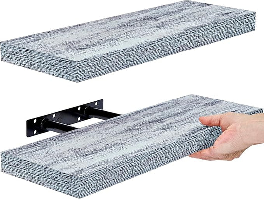 Sorbus Floating Shelves - 2 Pack 16 Inch Rustic & Blue Wall Shelves for Bedroom, Kitchen, Living Room, Bathroom Shelves, Home Decor, Office - Floating Shelf for Trophy, Books, Frames, Toilet Paper