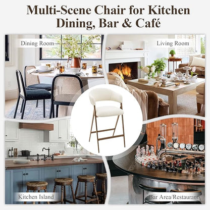 COLAMY Bar Stools Set of 4, Counter Height Bar Stools with Backs and Arms, Modern Upholstered Island Stools with Metal Legs for Kitchen Island, Counter, Dining Room, Beige