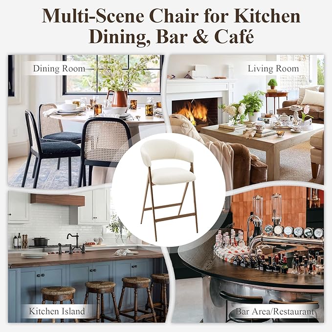 COLAMY Bar Stools Set of 2, Counter Height Bar Stools with Back, Modern Upholstered Island Stools with Metal Legs for Kitchen Island, Counter, Dining Room, Beige