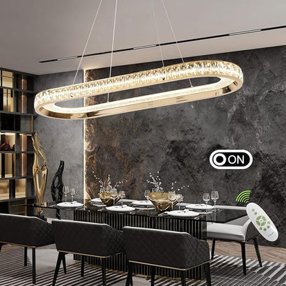 Gold Modern Chandelier Led Crystal Chandelier Light Fixture Dimmable Modern Led Pendant Light for Kitchen Island Lighting Linear Chandelier with Remote 3000K-6500K