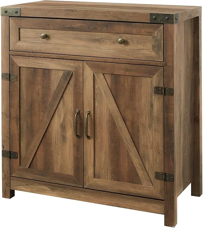 Walker Edison Cass Modern Farmhouse Double Barn Door Accent Cabinet, 30 Inch, Rustic Oak, Without Fireplace