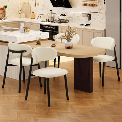 Kitchen Dining Chairs Set of 2 Modern Upholstered Leather Farmhouse Dining Room Chair with Metal Legs, Black/Beige
