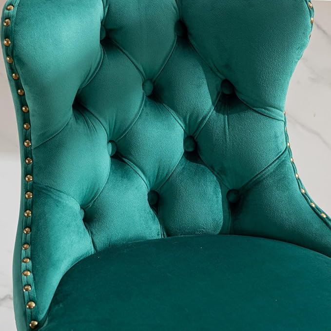 Swivel Velvet Bar stools Adjusatble Seat Height from 25 33 Inch,17.7inch Base, Upholstered Bar Stools with Backs Comfortable Tufted for Home Pub and Kitchen Island,Green,Set of 2,SW1812GN