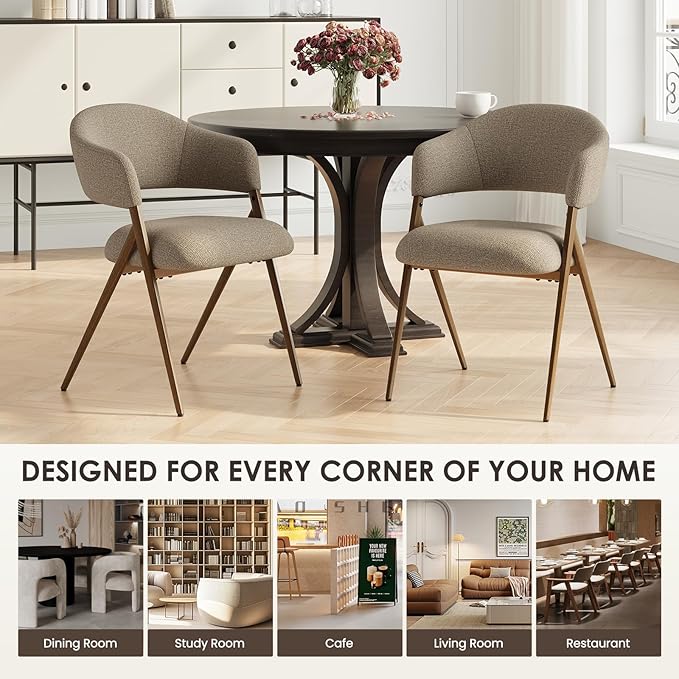 COLAMY Dining Chairs Set of 4, Mid Century Modern Dining Room Kitchen Dinner Chairs with Iron Legs, Open Back and Padded Seat, for Living Room/Bedroom/Restaurant/Cafe, Taupe