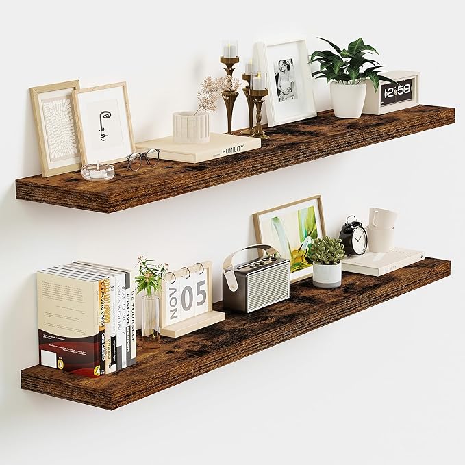 Vivelove Floating Shelves for Wall Mounted, 40 Inches Long Shelves, Display Shelf for Bathroom Living Room Kitchen Bedroom Office Farmhouse Home Decor, 40" X 9.3" X 1.5" - Set of 2, Rustic Brown
