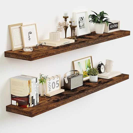 Vivelove Floating Shelves for Wall Mounted, 40 Inches Long Shelves, Display Shelf for Bathroom Living Room Kitchen Bedroom Office Farmhouse Home Decor, 40" X 9.3" X 1.5" - Set of 2, Rustic Brown