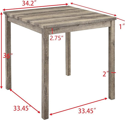 KEIKI 5 Piece Industrial Dining Table Set with 4 Upholstered Bar Stools, Counter Height Kitchen Table and Chairs Set, Space-Saving Breakfast Table Set for Dining Room, Living Room, Apartment, Brown