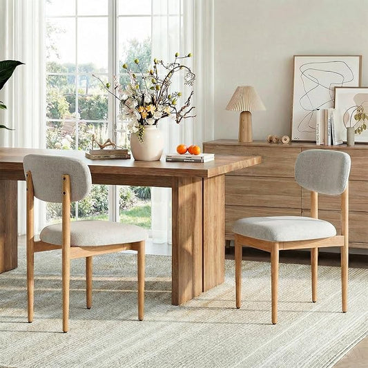 Casaphoria Upholstered Dining Chairs Set of 2, Mid-Century Modern Kitchen Chairs with Solid Wood Legs & Thick Cushion, Ergonomic Fabric Accent Chairs for Dining Room, Vanity & Office, Gray