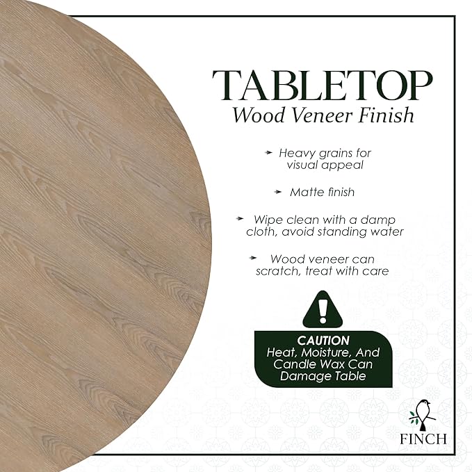 Finch Alfred Solid Wood Round Dining Table for 4, Farmhouse Kitchen and Dining Room Table with Rustic Pedestal Trestle Base, 46.5 Inch, Distressed Beige