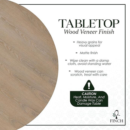 Finch Alfred Solid Wood Round Dining Table for 4, Farmhouse Kitchen and Dining Room Table with Rustic Pedestal Trestle Base, 46.5 Inch, Distressed Beige