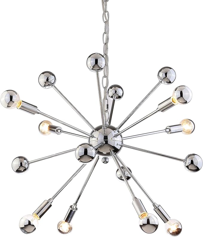 JONATHAN Y 22.5" Chrome 8-Light Metal Sputnik Chandelier, Adjustable Height Hanging Fixture for Living Room Dining Room Bedroom, Modern Transitional, LED Bulbs Included JYL9017A