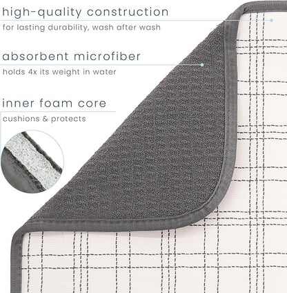 S&T INC. Dish Drying Mat XL, 18” x 24”, Absorbent Microfiber Kitchen Counter Mat, Dish Drying Pad for Dishes, Utensils, Pots and Pans, Extra Large, Stitched Plaid
