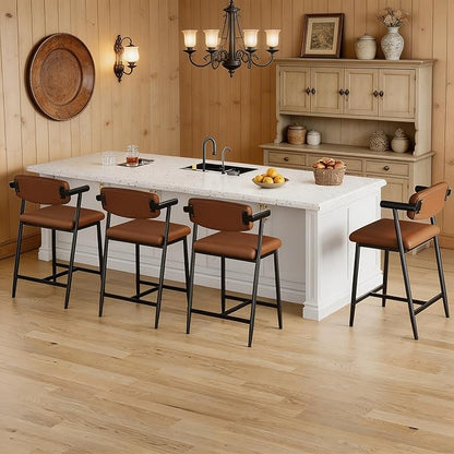 GarveeHome Counter Height Bar Stools Set of 4 with Armrests, 26" Upholstered 4pcs Tall Bar Stools Set, Long Backrest & Extra Thick Cushion, Modern High Barstools for Kitchen Island, Pub, Coffee Brown