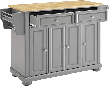 Crosley Furniture Alexandria Wood Top Rolling Kitchen Island Storage Cart, Microwave Stand, Spice Rack, Gray