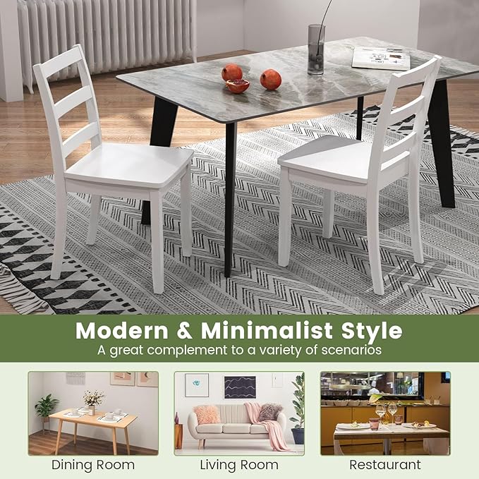 ERGOMASTER Wooden Dining Chairs Set of 4, Farmhouse Armless Wood Kitchen Chair with Back, Side Chairs for Dining Room, White