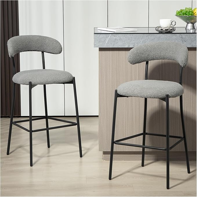 26'' Counter Height bar stools Teddy Fabric Cover Kitchen Island Counter Stool with Black Powder Coating Base and footrest