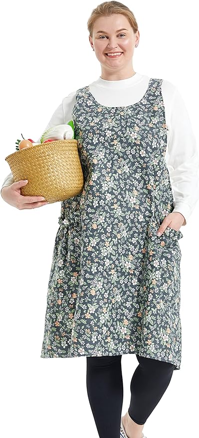 Big Plus Size Aprons for Women with Pockets Cotton Linen Baking Kitchen Cooking