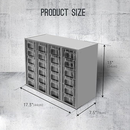24-Drawer Heavy Duty Metal Parts Cabinet – Bolt and Nut Organizer with Clear PS Drawers, Hardware Storage Cabinet for Workshop Garage or Office, Bolt Bin, Stackable Design, No Assemble