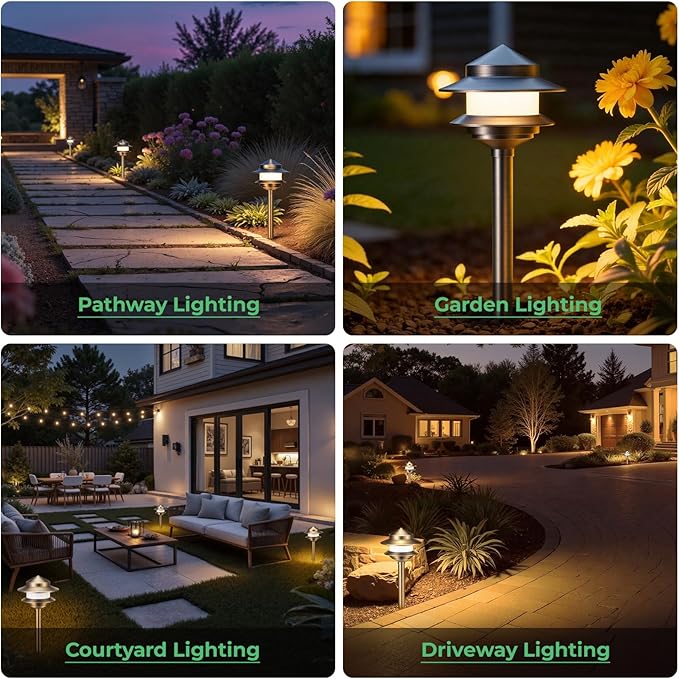 Gardencoin Pagoda Solid Brass Low Voltage Landscape Pathway Lights, 12V LED Heavy Duty Path Lighting Outdoor Wired, Waterproof Antique Bronze Walkway Lights with G4 Bulb, 1 Pack