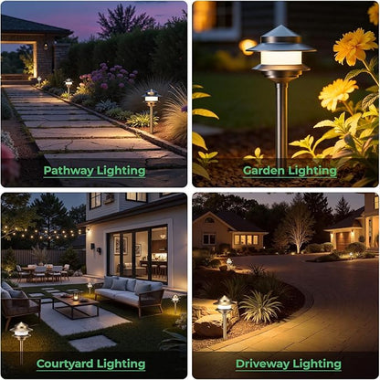 Gardencoin Pagoda Solid Brass Low Voltage Landscape Pathway Lights, 12V LED Heavy Duty Path Lighting Outdoor Wired, Waterproof Antique Bronze Walkway Lights with G4 Bulb, 1 Pack