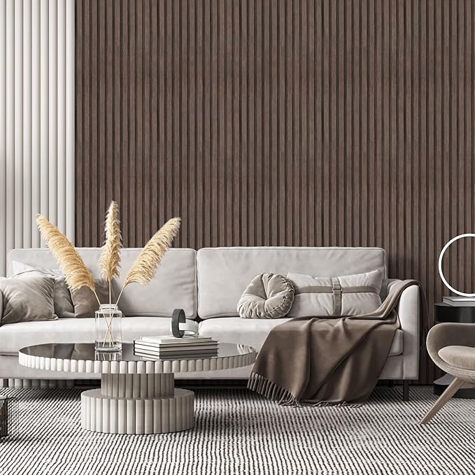 Yun-aeon Natural Wood Peel and Stick Wallpaper Wood Slats - 17.3"x 1200" Dark Brown Self-Adhesive Waterproof Vinyl Removable Wall Paper for Wall Decor Bedroom