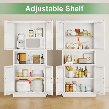 Ckzbx Pantry Cabinet 61" H Metal Kitchen Cabinet with 4 Doors, Bathroom Cabinets, 2 Adjustable Shelves for Kitchen, Home Office, Living Room, Dinning Room (White)
