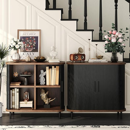 UNIQUITE Fluted Sideboard Buffet Cabinet, 31''W Storage Cabinet with Sliding Door, Coffee Bar Buffet Cabinet for Living Room, Kitchen, Entryway, Black