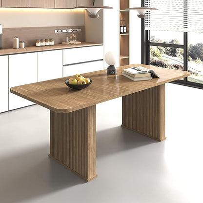 Modern Farmhouse Expandable Dining Table for 8-10 People, 78.74" Extendable Dining Table with Wood Strip Base, Large Rectangular Expandable Kitchen Dining Room Table for Dinner Party, Gathering, Brown
