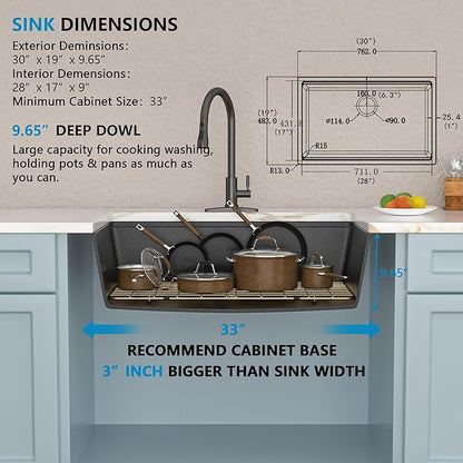 30 Granite Composite Kitchen Sink - Fulorni 30"x19" Granite Kitchen Sink Black Undermount Ledge Workstation Quartz Classic Matte Black Under Counter Large Single Bowl Luxury Sink Basin