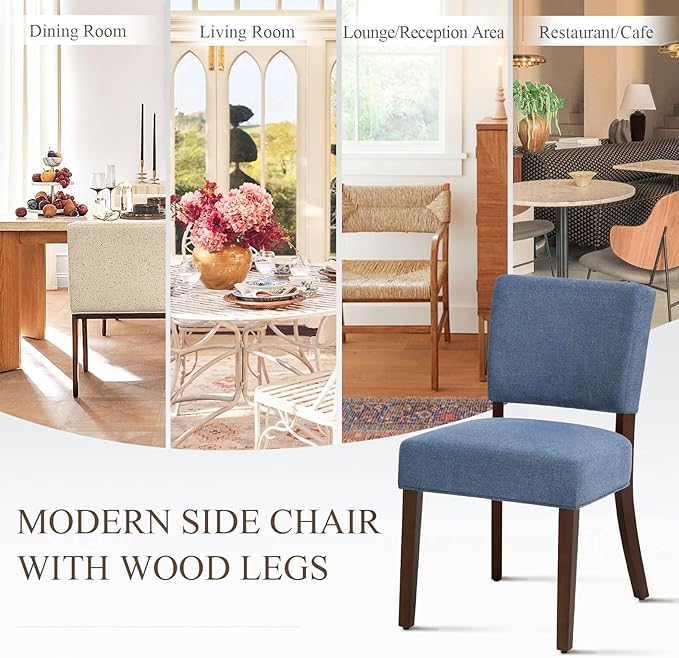 MALOL Upholstered Dining Chairs Set of 6, Fabric Kitchen Chairs with Padded Seat & Back, Solid Wood Legs, Modern Simple Dining Room Chairs for Kitchen, Dining Room, Living Room, Blue