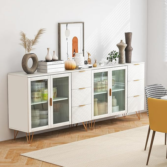 Giantex Buffet Cabinet with Storage, Modern Sideboard with 2 Doors & 3 Drawers, Freestanding Kitchen Cupboard with Solid Metal Legs, Coffee Bar Cabinet with Storage for Living Room, White