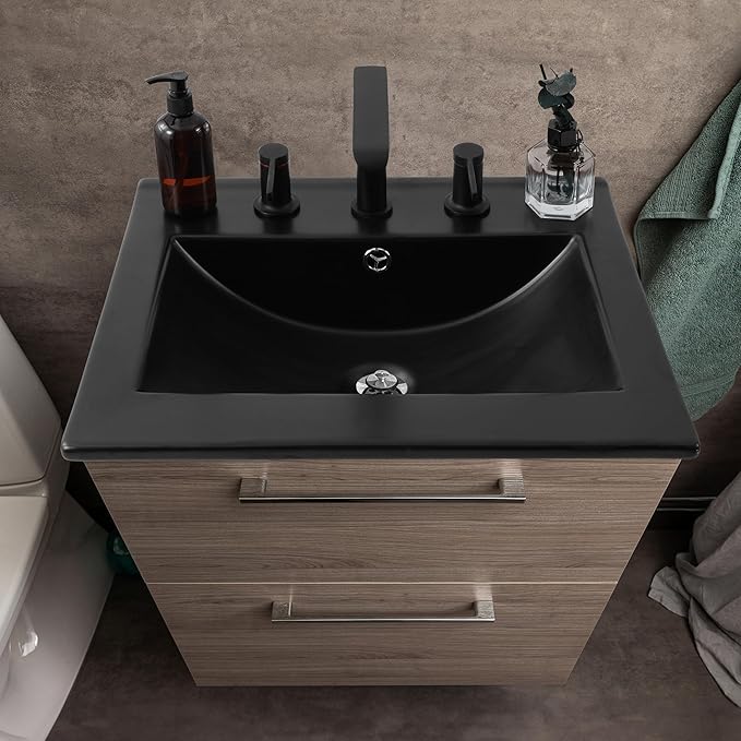JONATHAN Y SNK1000B Ancillary 3-Hole 20 in. W x 18.25 in. D Classic Contemporary Rectangular Ceramic Single Sink Basin Vanity Top, Black
