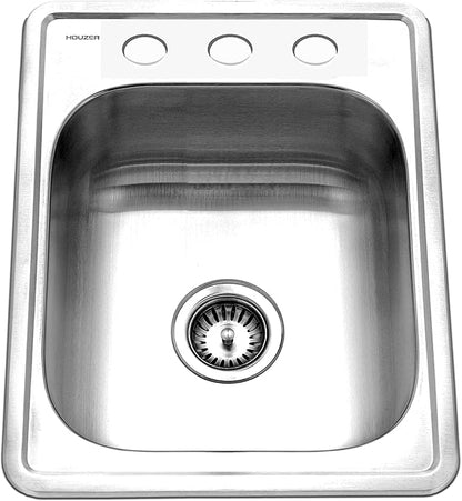 Houzer Glowtone ADA Compliant 17 inch Stainless Steel Topmount 3-hole Bar Sink with Strainer- A1722-7BS-1
