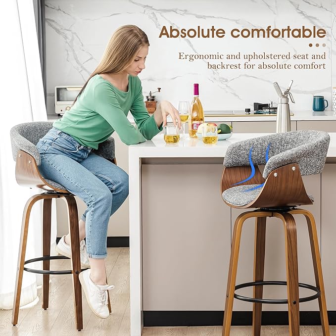 Glitzhome Bar Table and Chairs, Black Fabric Adjustable Swivel Bar Stools Set of 2, Round Black Cocktail Pub Table for Kitchen Island Bistro Office Living Room Dining Room Small Space Restaurant