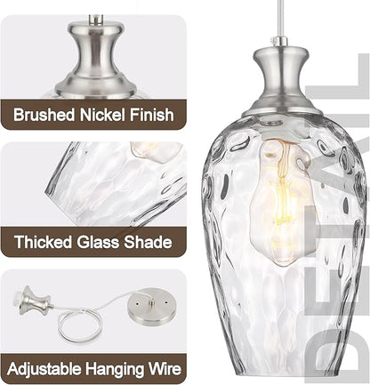 Glass Pendant Lights Kitchen Island 2 Pack, Brushed Nickel Pendant Light Fixtures with Hand-Blown Clear Glass, Modern Hanging Light for Kitchen Sink Dining Room Bedroom, E26