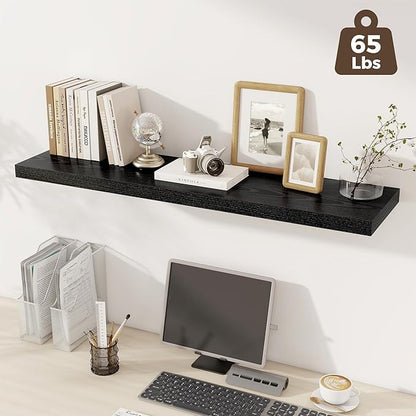 Fun Memories 12 Deep Floating Shelves for Wall, 48W x 12D Extra Large Floating Shelves Set of 2, Hanging Wood Wall Shelves for Living Room, Kitchen, Bedroom, Farmhouse, Laundry Room, Office - Black