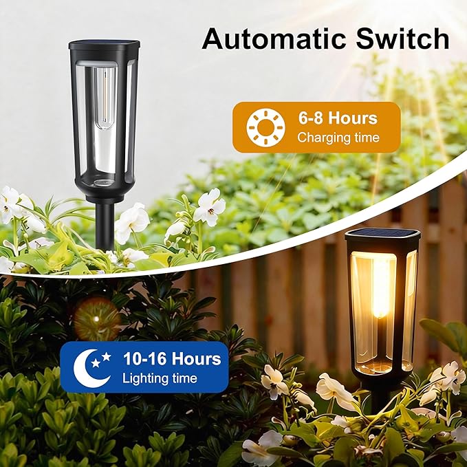 Solar Pathway Lights Outdoor,12 Pack Warm Garden Lights Solar Powered Waterproof IP65,Auto On/Off Outdoor Light for Lawn Patio Walkway Driveway Decor Landscape Lighting