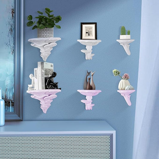 UITWMKTG 3 Pack Mushroom Shelves Floating Shelf Cottage Core Wall Decor Cute Hanging Shelf for Home Living Room Bedroom Kitchen Unique Wall Decor White