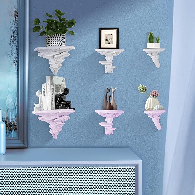 UITWMKTG 1 Pack Large Mushroom Shelves Floating Shelf Cottage Core Wall Decor Cute Hanging Shelf for Home Living Room Bedroom Kitchen Unique Wall Decor Pink