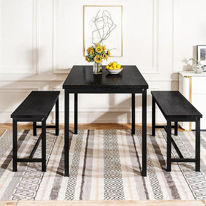 Lamerge Kitchen Table Set with 2 Benches 4 Person Dining Room Table Set for Home Kitchen, Dining Room, Restaurant, Space Saving, Black, 43.3''L x23.6''W x28.5''H (43B)