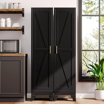 67“H Metal Narrow Kitchen Pantry Cabinet,Black Skinny Pantry Cabinet,Tall Narrow Bathroom Storage Cabinet with Adjustable Shelves,Slim and Thin Pantry Cabinets for Living Room Dining Room