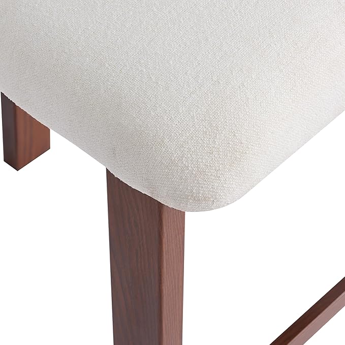 Set of 2 Modern Round Bar Stools with Low Back, 26.5" Height Upholstered Fabric Seats and Walnut Iron Frame for Kitchen Island, Dining Counter, Home Bar - White and Walnut