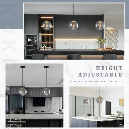 KoKo&Yukina 10 Inch Pendant Light Glod Globe Pendant Lights Kitchen Island Mid Century Light Fixture Adjustable Globe Pendants Lights with Grey Glass Shade for Dining Room Living Room