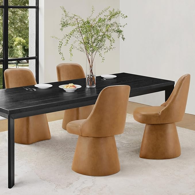 KISLOT Swivel Dining Chairs Set of 1, Upholstered Mid Century Modern Deskchair with High Back, Faux Leather Kitchen Chairs for Dining Room, Bedroom, Dressing Room, Brown