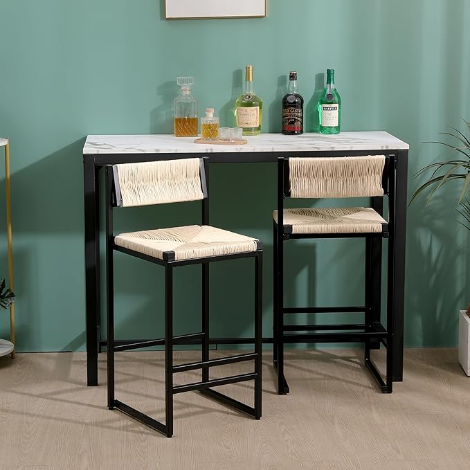 Modern Dining Chairs,Elegant American Design,Offering & Stylish,Hand Woven Paper Rope Bar Stools Set of 2,Solid Wood Frame Counter Height with Metal Legs for Island,Farmhouse Furniture,CreamyWhite-Pap