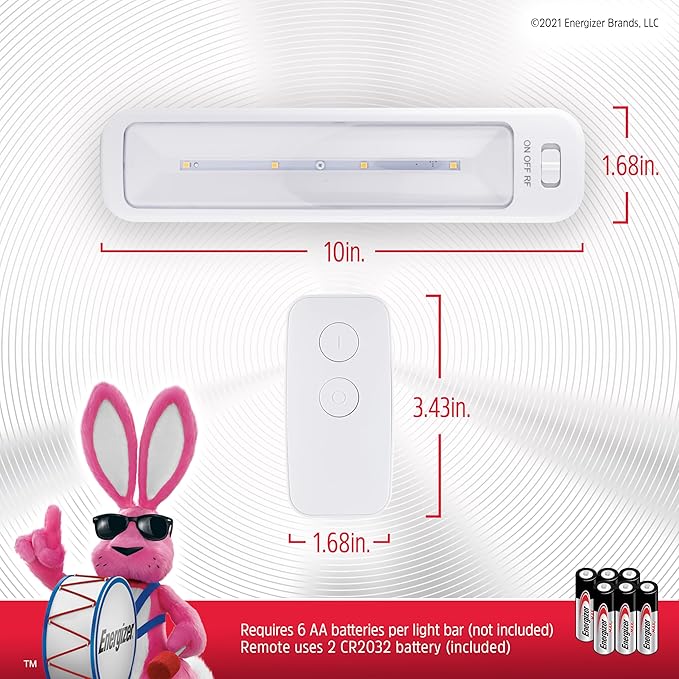 Energizer Wireless 10in. LED Bars, 2 Pack, Remote Controlled, 70 Lumens Each, Soft White, Battery Operated, No Wiring, Easy to Install, Add Light Where You Need It Most, 44576