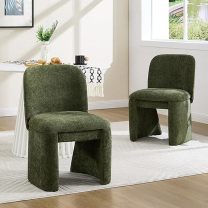 Hyfirm Modern Upholstered Dining Chairs Set of 2, Chenille Accent Side Dining Chairs Armless Kitchen Chair Parsons Chairs with Curved Back for Kitchen Dining Room Living Room, Moss Green