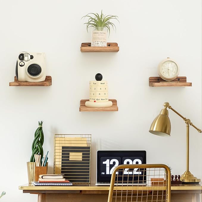 Small Floating Shelf, 5x6 Inch Display Ledges for Wall,Mini Shelves,Rustic Wood Shelf for Bedroom Living Room Bathroom Kitchen (3, Carbonized Black)
