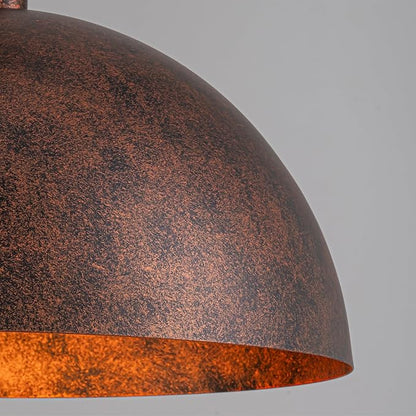 17.7” Industrial Metal Dome Pendant Light, Rust Industrial Pendant Lights for Kitchen Island, Dimmable Hanging Light Fixtures Compatible for Kitchen Island, Dining Room