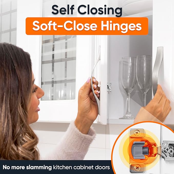 DecoBasics 60 Pack(30 Pair) 1/2" Overlay Soft Close Cabinet Hinges for Kitchen & Bath - Concealed Soft Close Hinge for cabinet Door w Self Closing Damper -Easy Upgrade -Stainless Steel Last a Lifetime